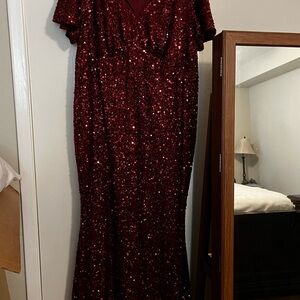 SHEIN Burgundy Sequin Prom Dress